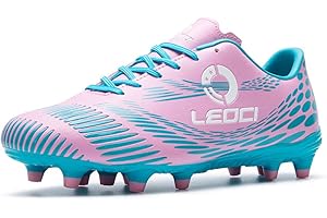 LEOCI Men's Women's Firm Ground Soccer Cleats Outdoor/Indoor Boys Girls Professional Futsal Football Training Sneakers