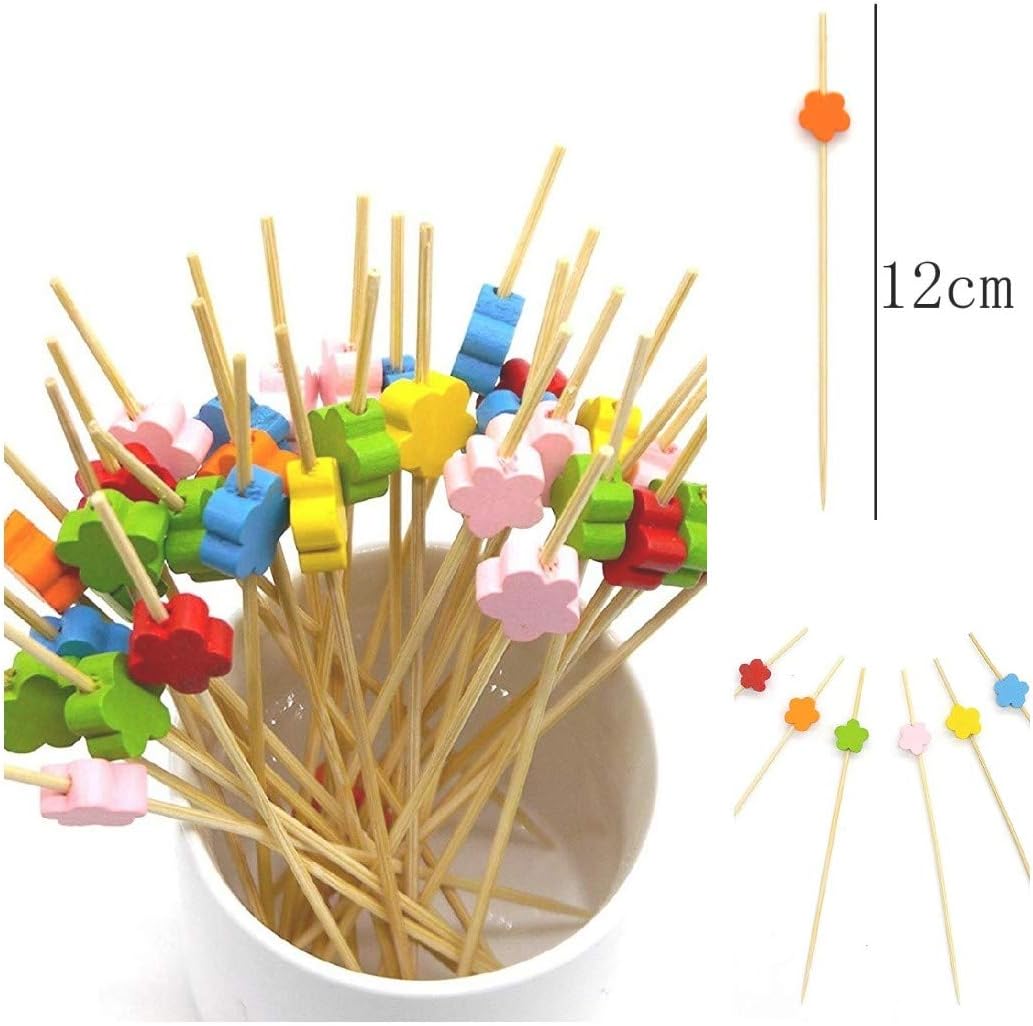 Handmade Flower Shape Multicolour Cocktail Sticks 12cm Bamboo (Pack of