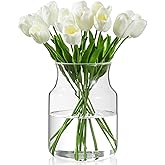 BWODYAY Clear Glass Vase, Large Flower Vase, 8-inch Glass Flower Vase for Plants, Wide Mouth Vase for Home, Wedding, Living Room, Dining Table