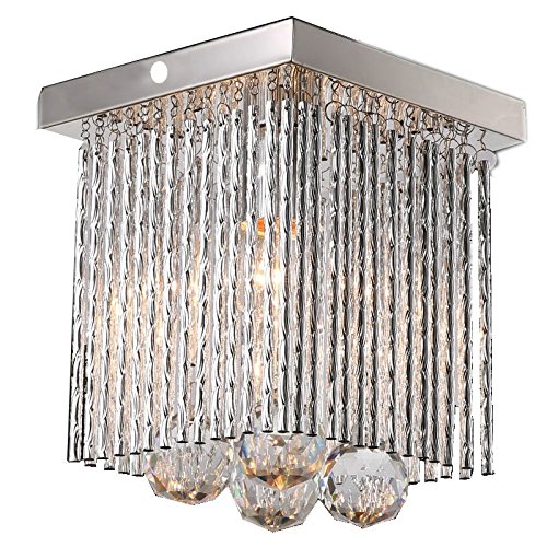 HomeLavaMini Flush Mount Light Chrome Plating Crystal Square Crystal Light for Living Room Bedroom Dining Room