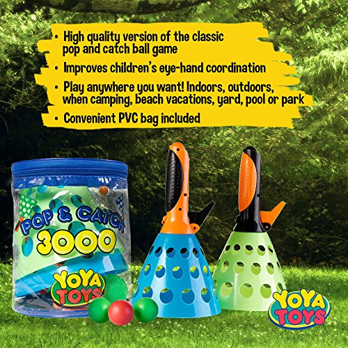 YoYa Toys Pop & Catch Launcher Basket With 3 Balls | For Girls, Boys, Adults, Indoors & Outdoors | Promote Fine Motor Skills, Improve Kinesthetic Learning & Hand To Eye Coordination | In A Carry Bag