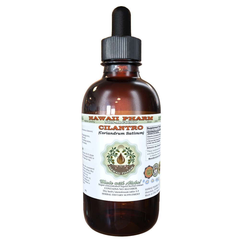 Cilantro Alcohol-FREE Liquid Extract, Organic Cilantro (Coriandrum Sativum) Dried Leaf Glycerite Hawaii Pharm Natural Herbal Supplement