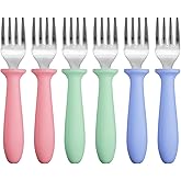 Pimoys 6-Pack Stainless Steel Toddler Forks Baby & Kids Utensils for Self-Feeding Plastic Handle Dishwasher Safe