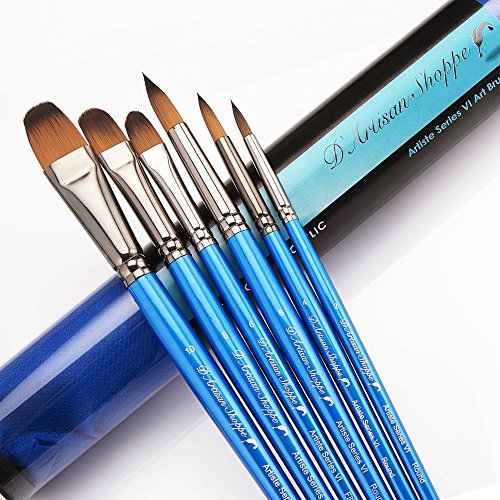 Paint Brushes Watercolor Acrylic Oil - Art Brush Set. Short Handle Painting Kit Best for Professional Artist. Filbert Round