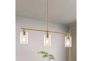 LWYTJO 31" Gold Island Lights for Kitchen Lighting, 3 Light Pendant Lighting Over Island, Linear Chandelier Dining Room Light Fixture Over Table, Modern Farmhouse Hanging Light with Glass Shades