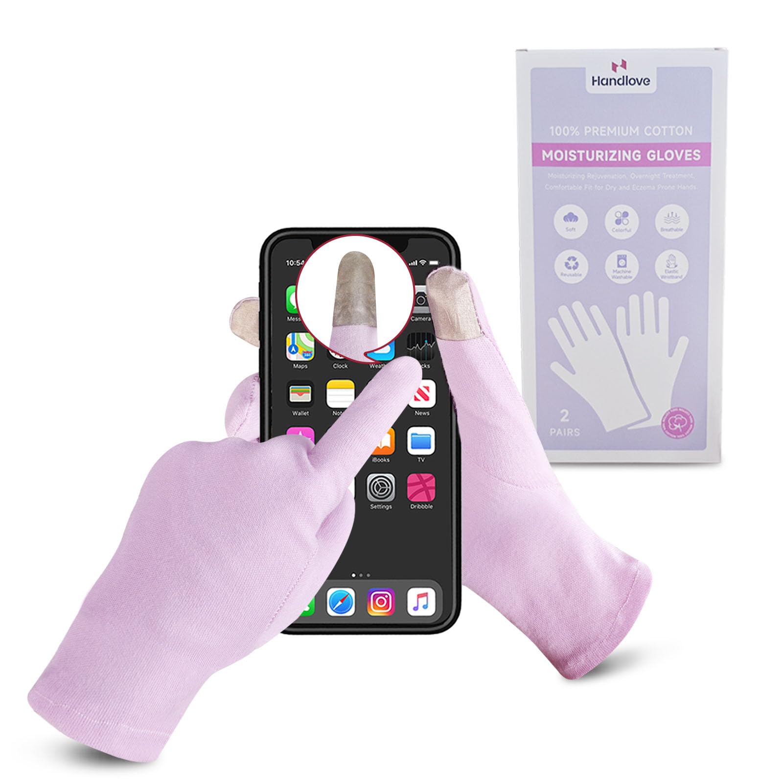 Photo 1 of HandLove Premium 100% Cotton Gloves Moisturizing Gloves for Dry Hands & Eczema | Overnight Sleeping Gloves, Eczema Gloves | Reusable| Touchscreen, Purple, 2 Pairs