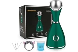 CAVIENS NWSW Facial Steamer-Nano Ionic Facial Steamer Warm Mist Humidifier Atomizer Sprayer Moisturizing Face Steamer Home Sauna SPA Face with 4 Piece Stainless Steel Skin Kit and Hair Band(Green)