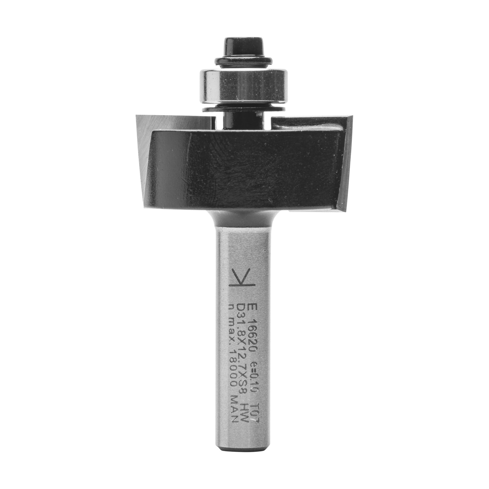 ENT 16620 Rebate Cutter Carbide Tungsten TC, Shank (S) 8 mm, Diameter (D) 31,8 mm, NL 12,7 mm, T 9,5 mm, SL 32 mm, with Ball Bearing