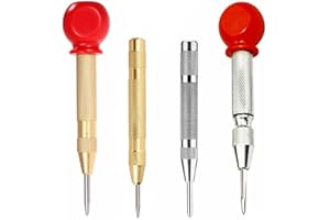 Accfore 4 Pack Automatic Center Punch,5 inch Brass Spring Loaded Center Hole Punch with Adjustable Tension Awl Puncher with Cushion Cap Hand Tool for Metal Wood Plastic