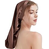 FATEGEART 19 Momme 100% Mulberry Silk Cap for Sleeping Women,Adjustable Long Silk Bonnet for Curly Hair Elastic Night Cap