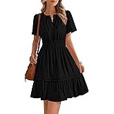 BTFBM Summer Dresses for Women 2026 Casual Boho Sundress Short Sleeve V Neck Ruffle A Line Beach Vacation Mini Dress