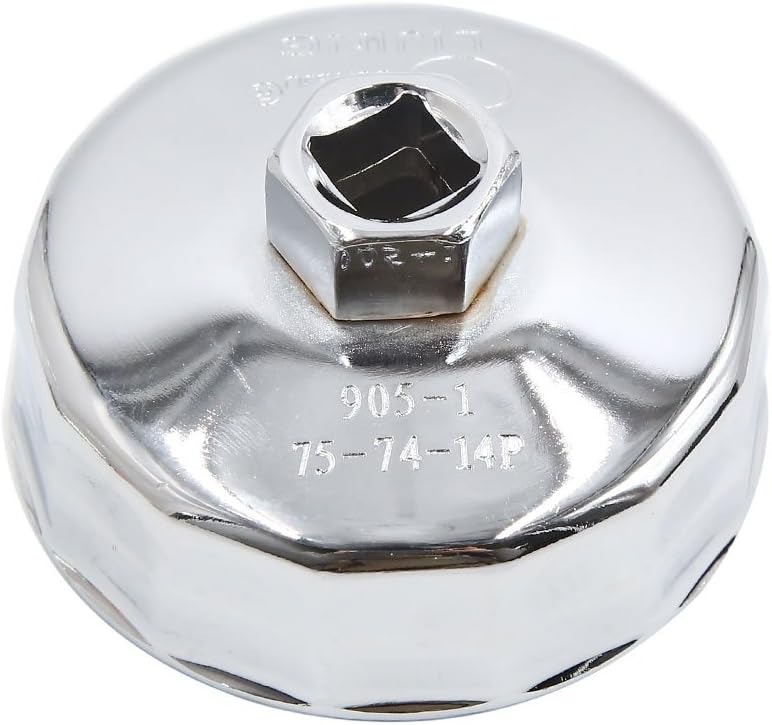 sourcing map Steel 74-75mm Inner Dia 14 Flute Car Oil Filter Wrench Remover Tool, Silver Tone, 18 x 13 x 4.5 cm