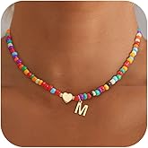 Eaciy Colorful Initial Necklaces for Girls Women Kids - Teen Girls Gifts Trendy Beaded Initial Necklace Dainty Letter Gifts Choker Necklace for Girl Jewelry