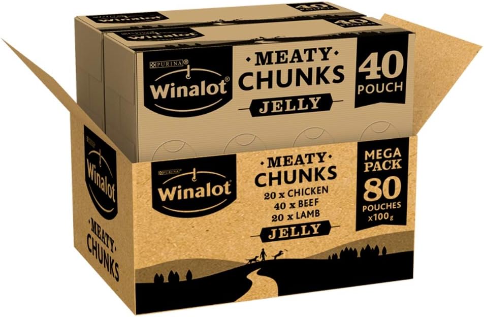 WINALOT Meaty Chunks Adult Wet Dog Food Mixed in Jelly Beef, Chicken, Lamb 80x100g Pouches, 100 g (Pack of 80) - Image 3