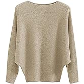 EDSTAR Women Dolman Batwing Sleeves Knitted Sweaters Winter Boat Neck Pullovers Tops
