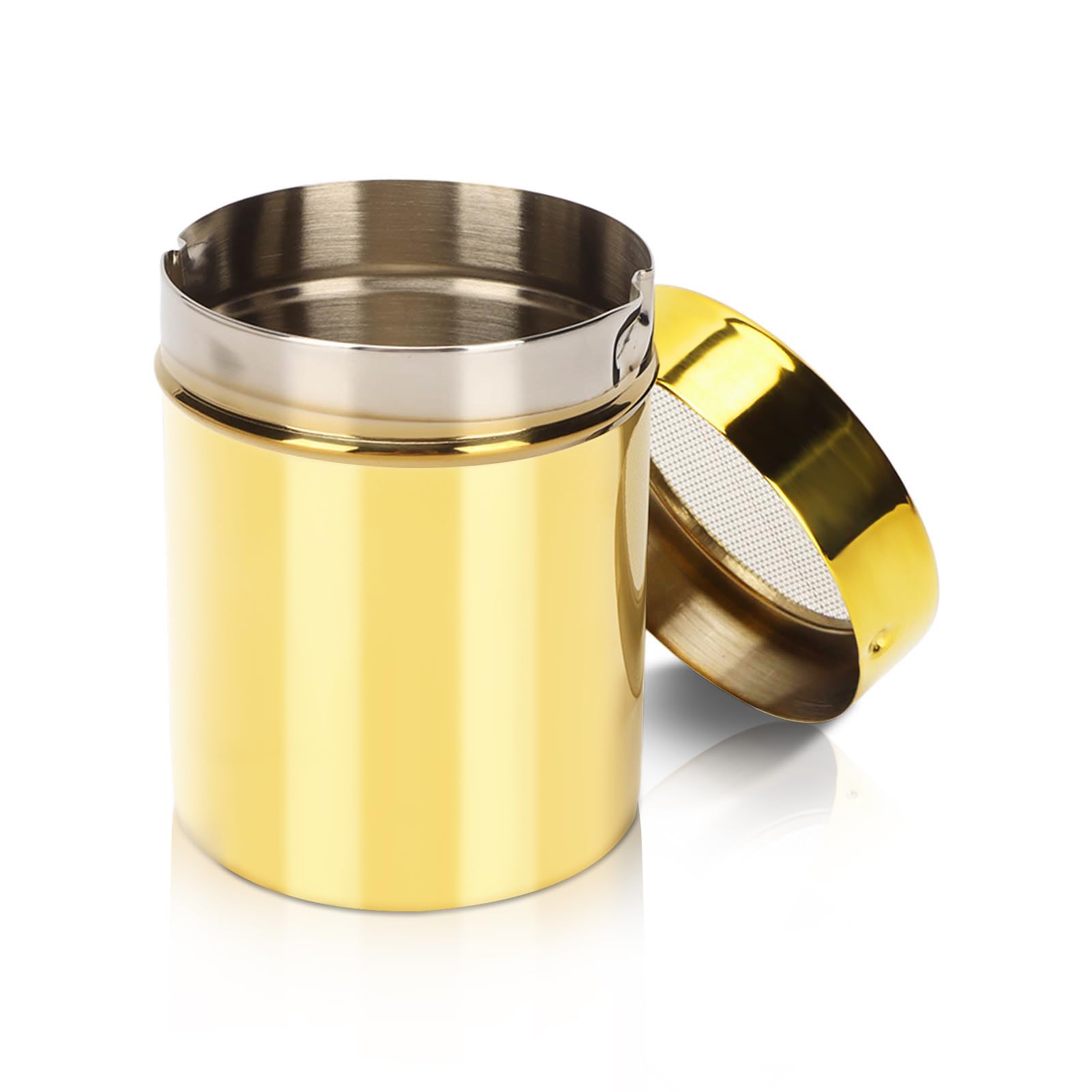 Powder Sugar Shaker with Lid, Stainless Steel Rust Resistance Gold Fine Mesh Shaker, Cocoa Powder Shaker, Sugar Dispenser, for Sifter Cocoa, Cinnamon Powder, Icing Sugar, Chocolate Coffee