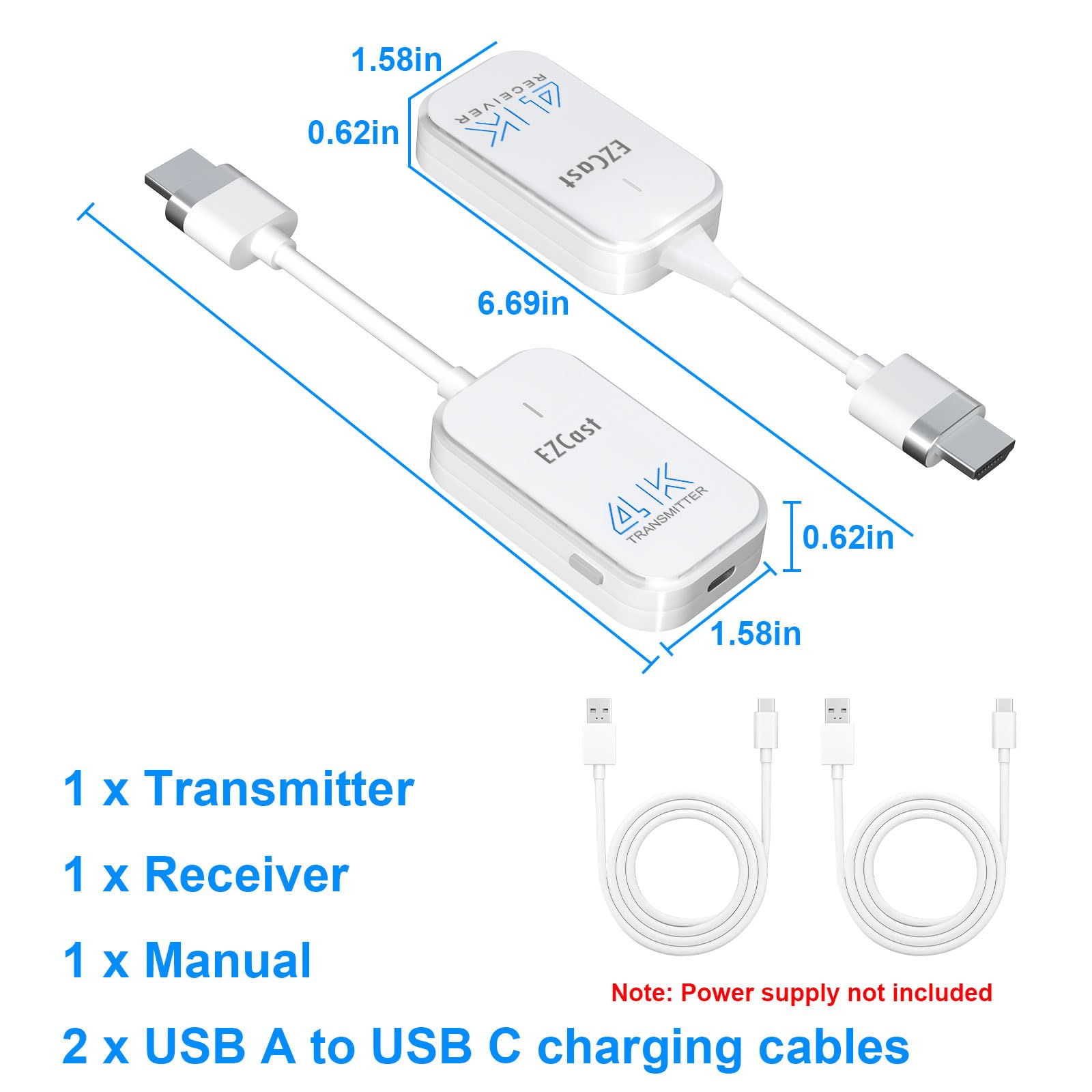 Wireless HDMI Transmitter and Receiver 4K, 1080P@120Hz Streaming Media Video/Audio Wireless HDMI Extender 5G from Laptop, PC, TV Box to Monitor, HDTV, 165FT/50M