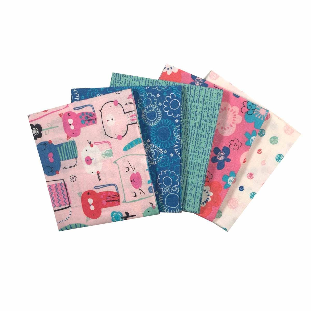 Fabric Palette Furry Friends Cats Cotton Fat Quarters 5 Pack Bundles (100% Fabric, Ideal for Crafts, Quilting, Patchwork), Multi, Bundle
