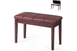 OFFICEJOY Piano Bench, Solid Wood Keyboard Bench w/Storage Compartment, Exquisite Leg & Thick Cushion, Classical Elegant Piano Stool Duet Seat for Home, 14’’ D x 29.5’’ W x 19.5’’ H (Brown,Straight)