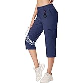 TACVASEN Women's Cargo Capris Lightweight Hiking Capri Pants with Pockets Water Resistant Summer Travel Outdoor Casual