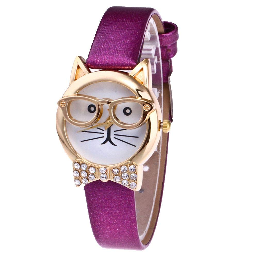 Women Watch Sale Clearance, Cute Glasses Cat Analog Quartz Acrylic Case
