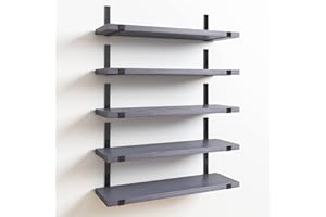 Fixwal Floating Shelves Set of 5, Width 4.7 Inches Wall Shelves, Rustic Wood Wall Storage Shelves for Bedroom, Living Room, Kitchen, Bathroom (Grey)