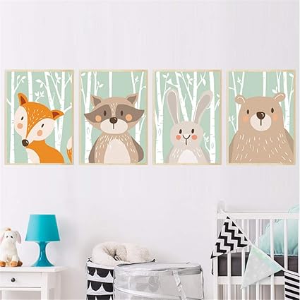 Pinji Lot De 4 Tableaux Sur Toile Motif Animaux Pour Chambre De Bebe Sans Cadre Tableaux Posters Et Arts Decoratifs Cuisine Maison Tableaux Posters Et Arts Decoratifs