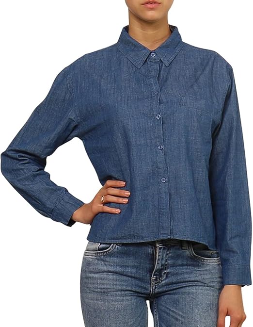 Kedera Damen Jeans-Hemd Mit Puffärmeln - Schickes Langarm-Shirt Für Büro & Freizeit