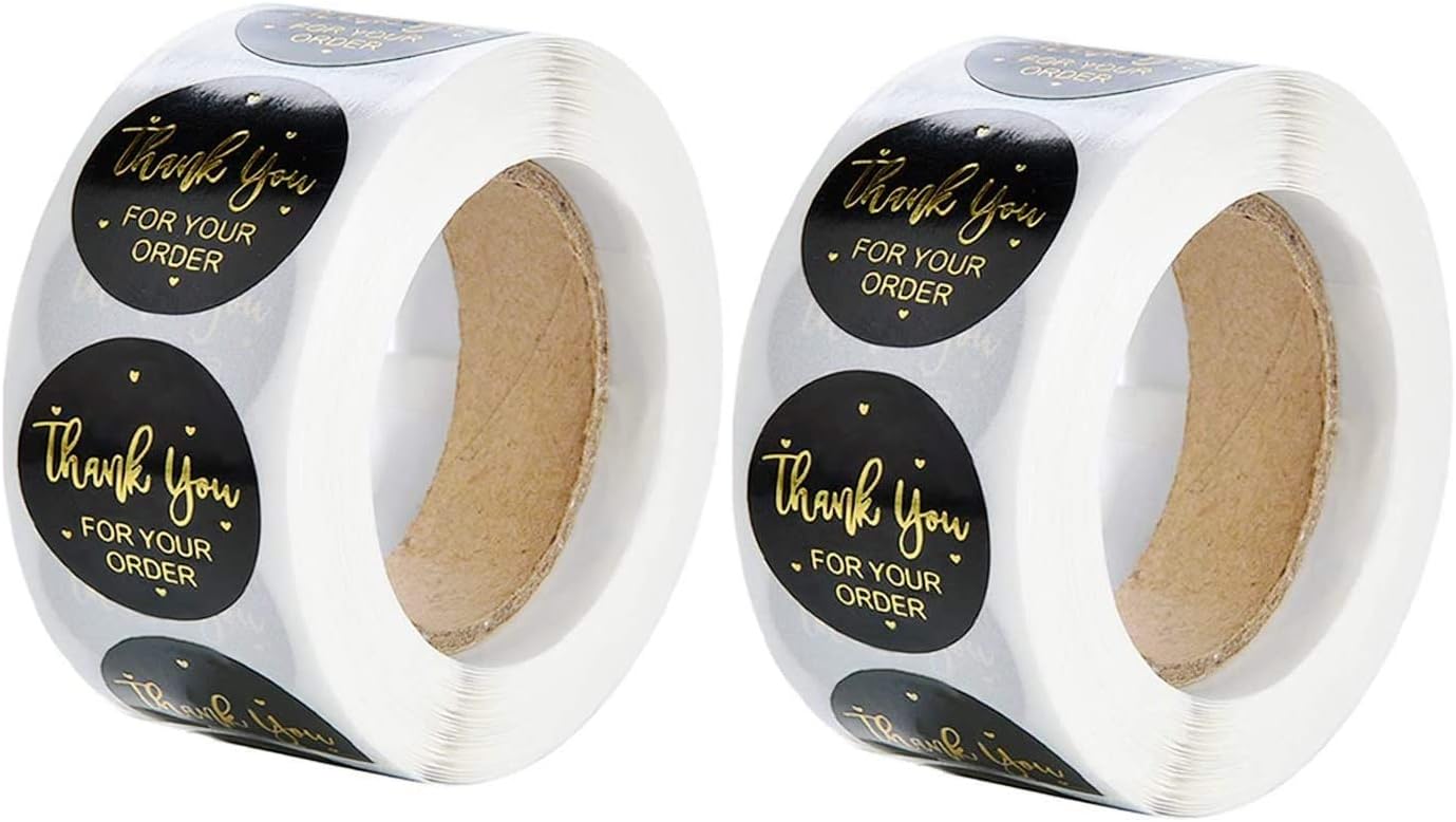 LifeMonde Thank You for Your Order Stickers with Gold Foil, Small