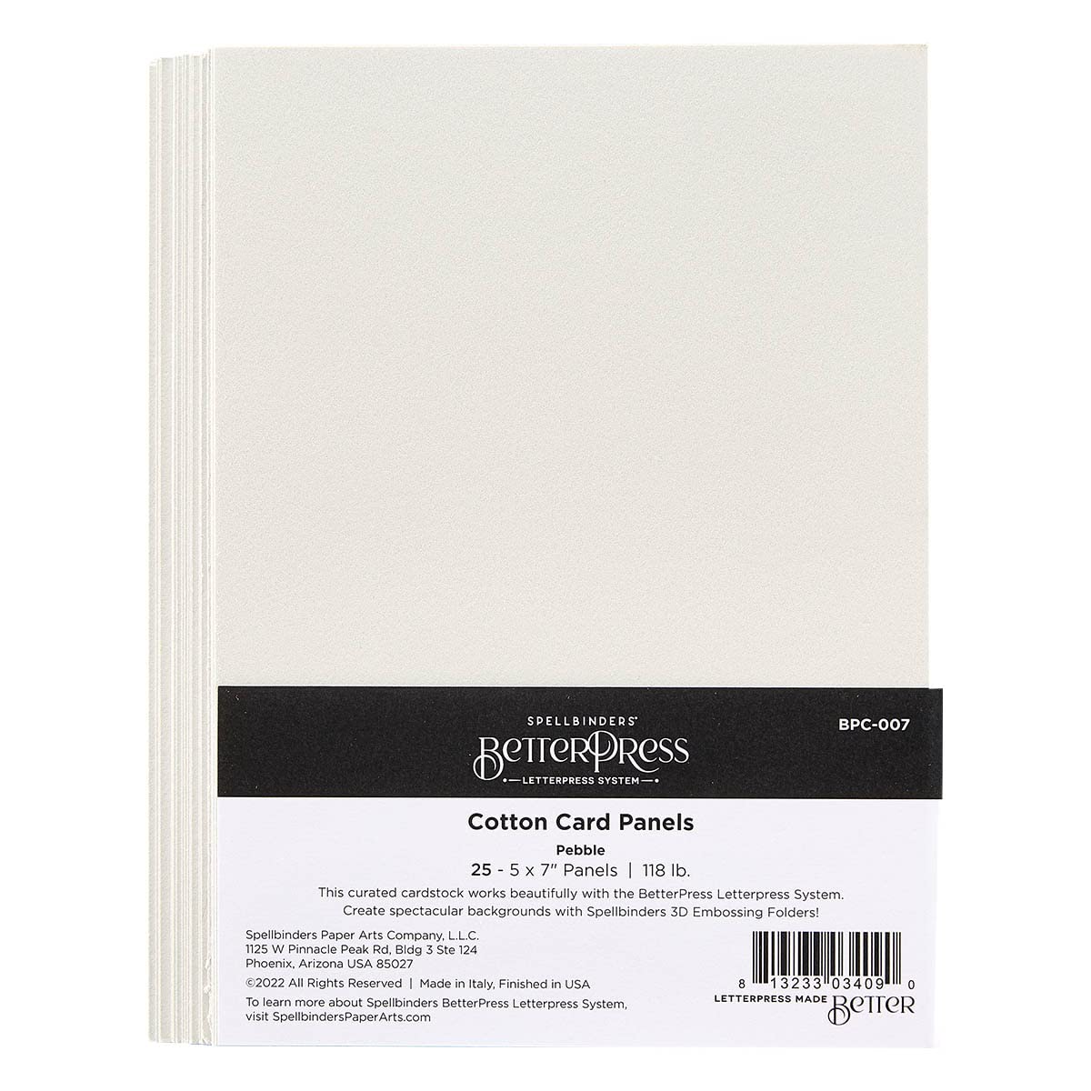 Spellbinders BetterPress Cotton Card Panels A7 Pebble, Grey, ONE