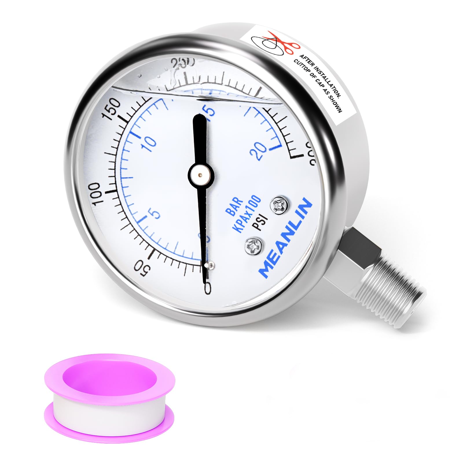Photo 1 of MEANLIN MEASURE 0~300Psi Liquid Filled Pressure Gauge Stainless Steel with 316 Stainless Steel Joint 1/4" NPT 2.5" FACE DIAL for Air Compressor Air Regulator Water Filter Center Lower Mount