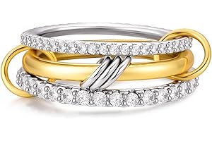 Canboer 14K Gold Plated Interlocked Stackable Rings for Women Non Tarnish,Gold and Silver Cubic Zirconia Statement Rings Set,Mixed Metals Ring Two-Toned Connected Bands Stacking Jewelry