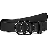 SUOSDEY Women Leather Belt Fashion Double O-Ring Soft Faux Leather Waist Belts For Jeans Dress