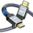 Highwings Long 8K Fiber Optic HDMI Cable 50 FT, 2.1 Unidirectional 48Gbps Ultra High-Speed Slim HDMI Braided Cord 8K60Hz 4K120Hz HDR/eARC HDCP 2.2/3D Compatible for PS5 and DVD Player