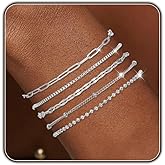 Gold Silver Bracelets for Women Waterproof Jewelry Sets Trendy Thin Dainty Stackable Cuban Link Paperclip Chain Bracelet Pack Fashion Accessories Gifts for Women