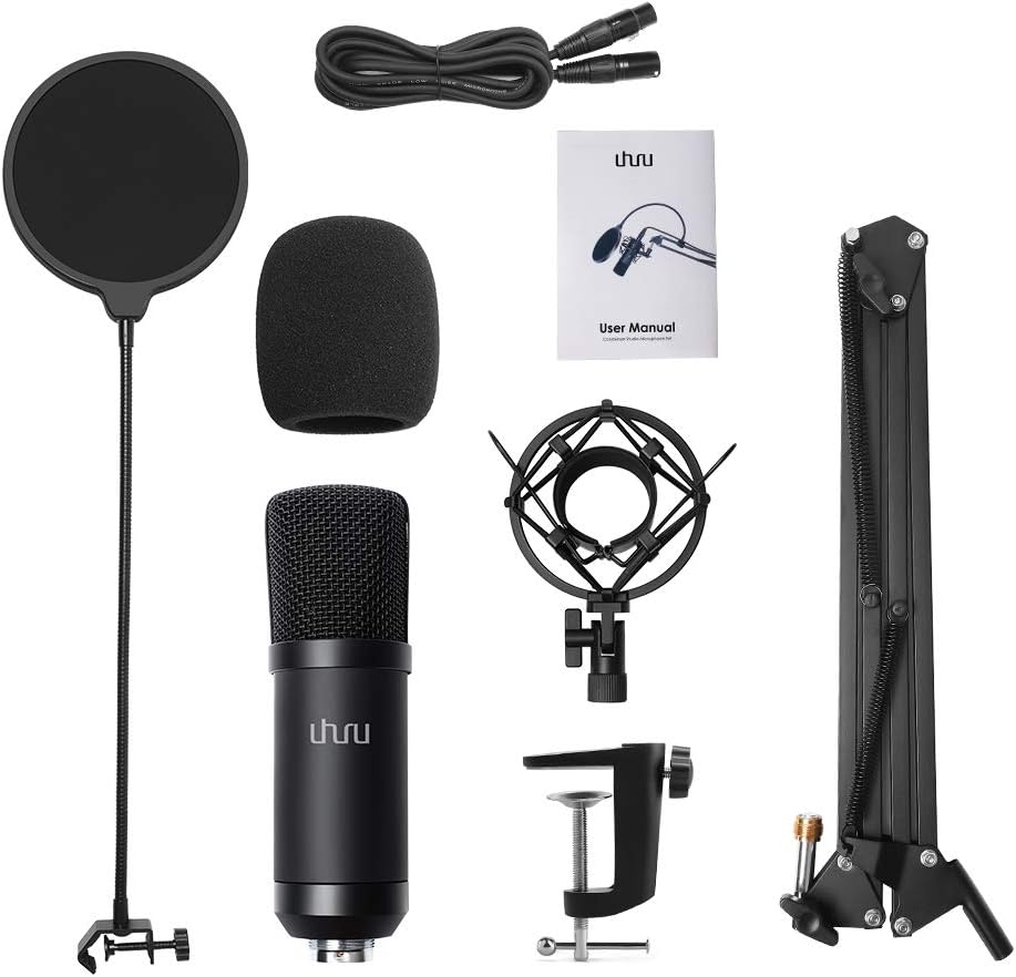 XLR Condenser Microphone, UHURU Professional Studio Cardioid Microphone Kit with Boom Arm, Shock Mount, Pop Filter, Windscreen and XLR Cable, for Broadcasting,Recording,Chatting and YouTube(XM-900): Home Audio & Theater