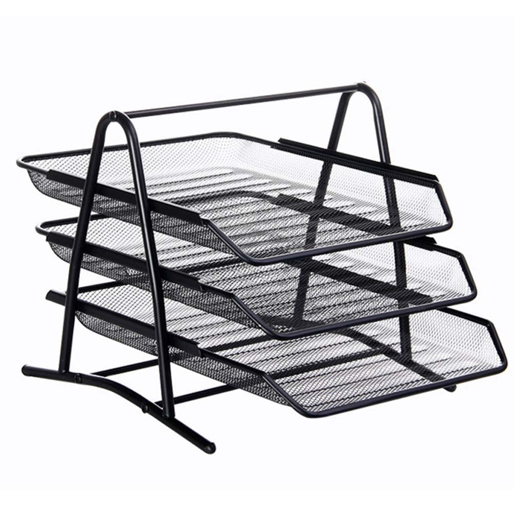 Wire Mesh Letter Tray 3 Tier Filing Trays Holder Office Desktop Document A4 Paper File Storage Desk Organiser Mesh Filling Home Office School Scratch-resistant Stacking Supports Black