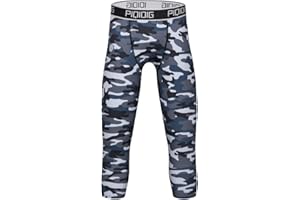 PIQIDIG Youth Boys Compression Pants 3/4 Basketball Tights Sports Capris Leggings