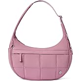 POIUGOYA Nylon Shoulder Bag For Women,Small Quilted Crescent Bag,Triple Zip Pocket Small Puffer Bag For Travel/Fitness