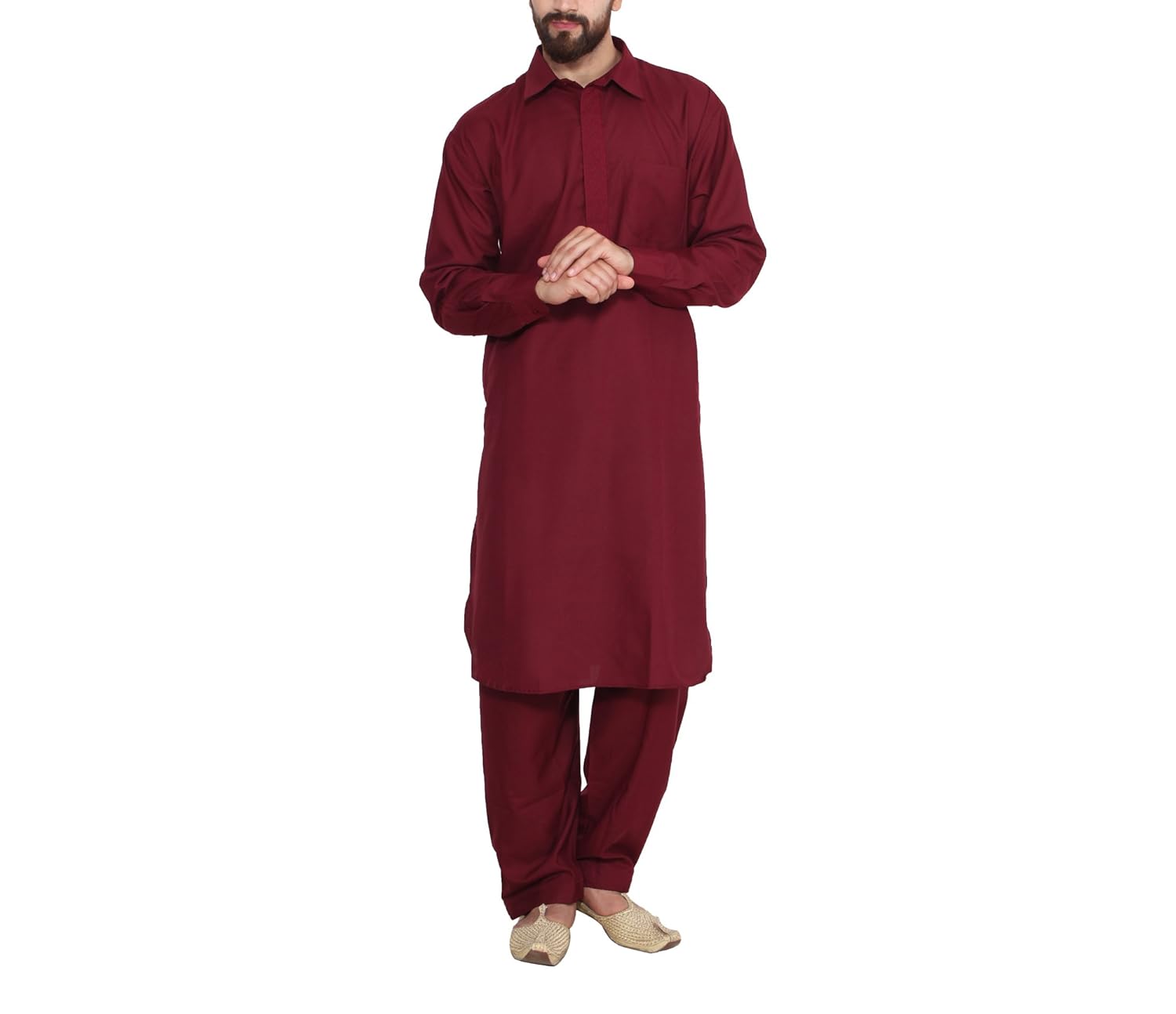 sojanya (since 1958) men's maroon cotton blend pathani kurta salwar