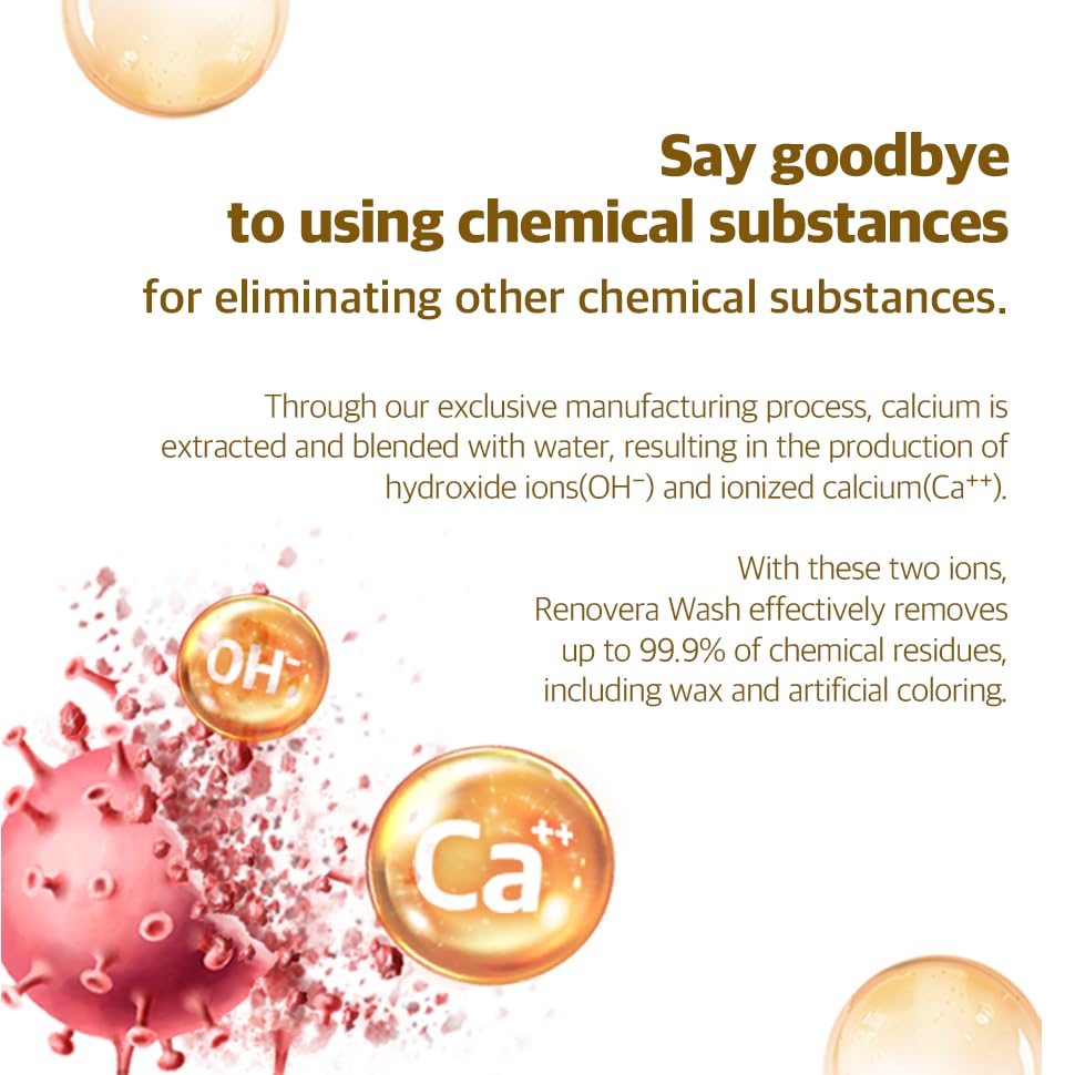 Renovera Fruit & Vegetable Wash for Babies | 1 Bottle Lasts 1 Year, Single Ingredient, Removes Residues, Calcium Helps Keep Produce Fresh 20x Longer