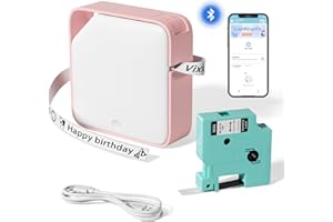 Vixic D1600 Label Maker Machine with Tapes, Smart Handheld Bluetooth Label Printer, Pink Mini Portable Labeler with Multiple Templates Font Icon, for 6-12mm 1/4 '-1/2' Tapes, Home School Office