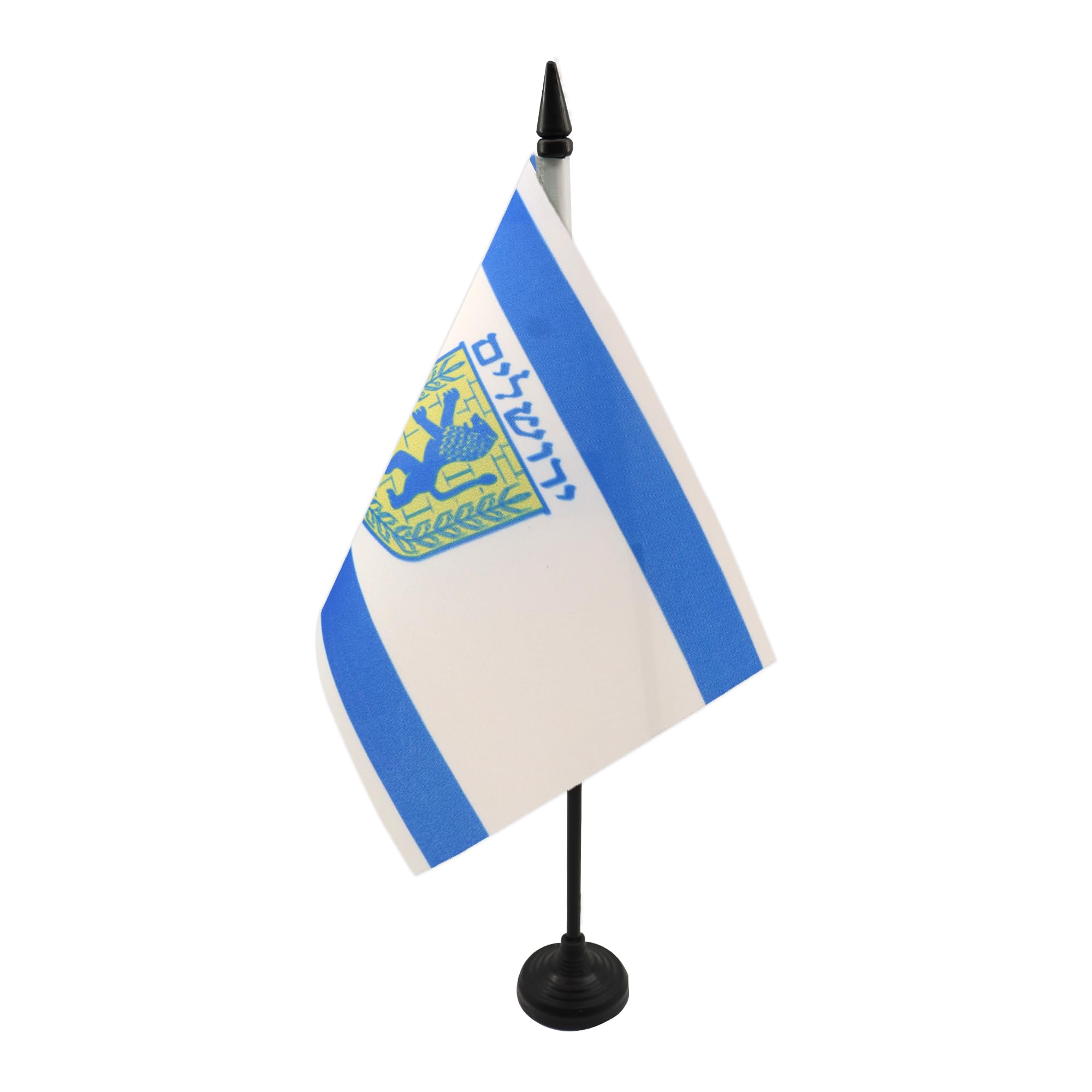 AZ FLAG Jerusalem Table Flag 5'' x 8'' - Jerusalem Office Decoration 100% Polyester 21 x 14 cm - Mini Desk Flag with Pole and Black Plastic Base