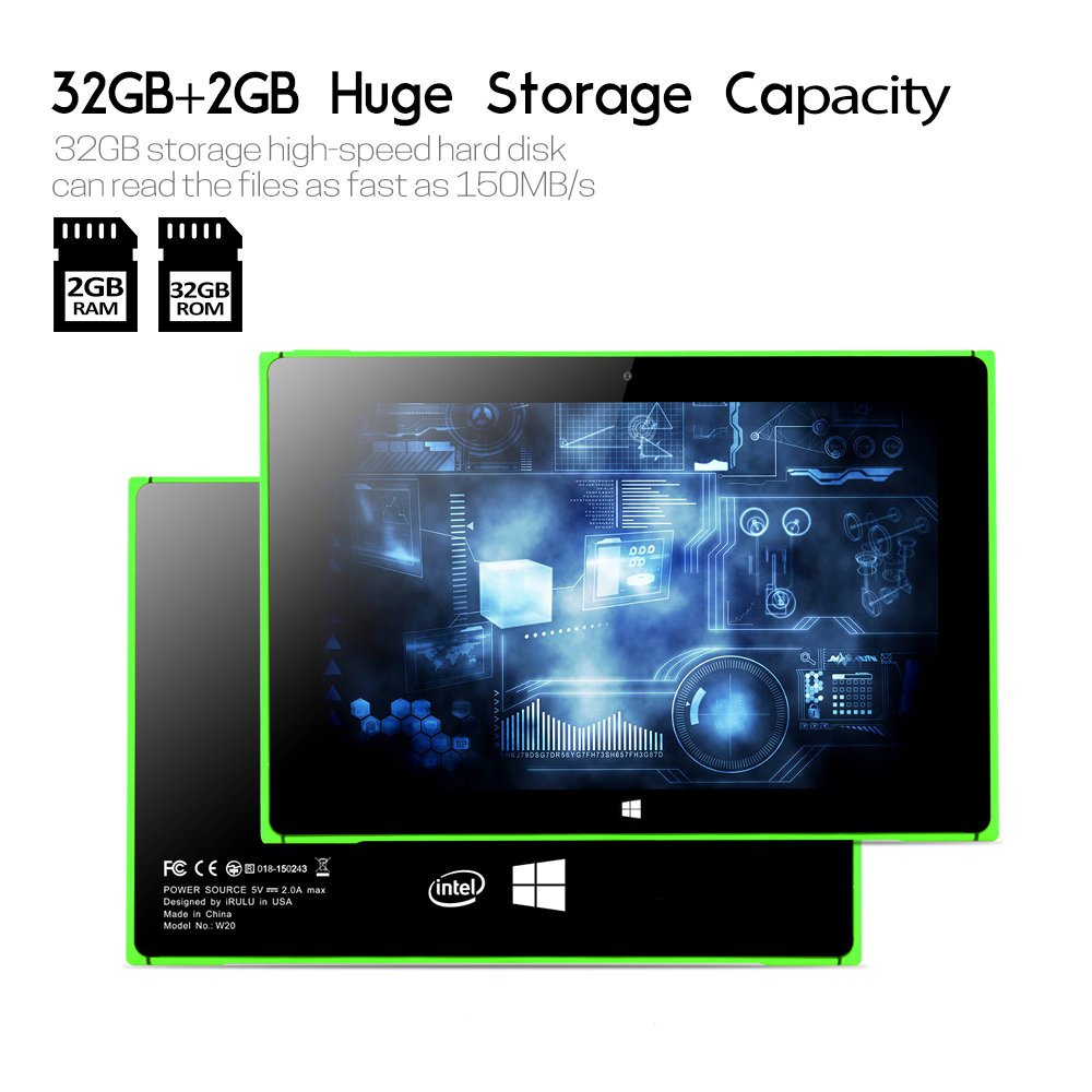 iRULU Walknbook 2 Tablet/Laptop 2-in-1(W20) Windows 10 Notebook & Computer with Detachable Keyboard Intel Quad Core Processor Perfect for Work Games & Entertainment 2+32 GB Storage Green