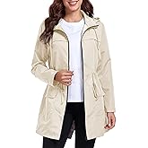 Qyuagle Women Waterproof Raincoat Lightweight Packable Active Outdoor Long Hooded Rain Jacket