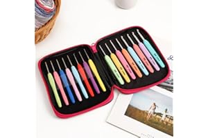 16Pcs Multi Colored Crochet Hooks Set, Light Crochet Hooks Set with Case Yarn Needles Aluminum Knitting Hooks Kit with Soft H