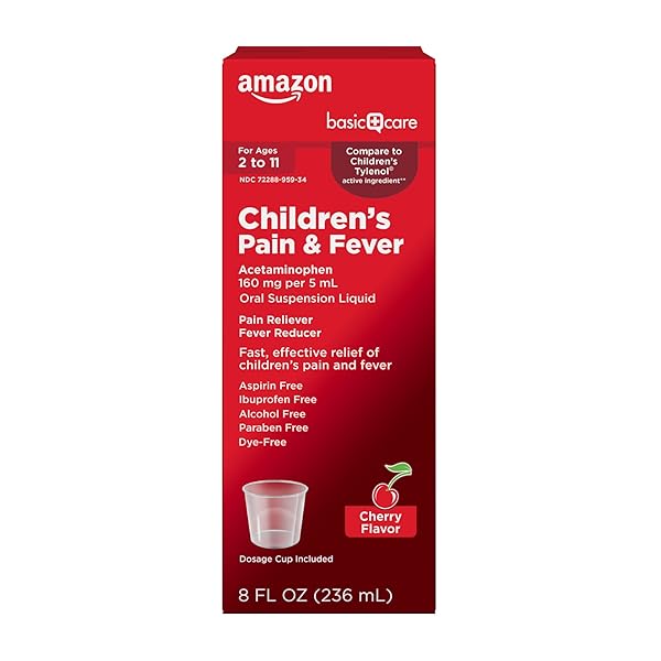 AMAZON BASIC CARE CHILDREN’S PAIN AND FEVER, ACETAMINOPHEN 160 MG PER 5 ML ORAL SUSPENSION, DYE-FREE CHERRY FLAVOR, 8 FL OZ