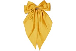 Kivzex Hair Clip - Big Hair Bow in Yellow Satin with Long Tail - Cute Hair Ribbon for Women and Girls - French Hair Barrettes for Any Occasion