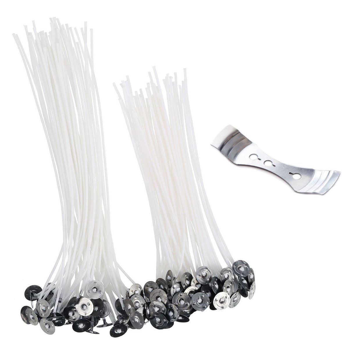 150mm and 200mm 100 Pcs Prewaxed Wicks with 1 Pcs Wick Holder Sustainer