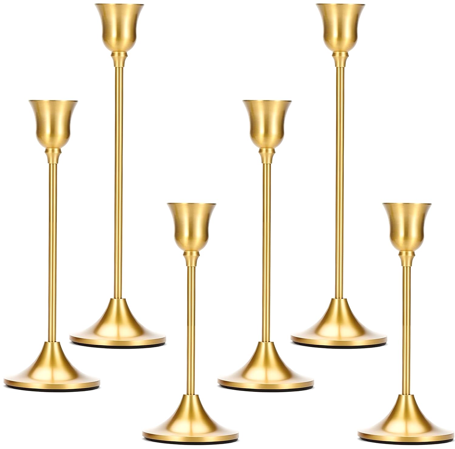 View 1 of 2 Sets(6 Pcs) Candle Stick Holders? Brass Gold Metal Taper Candle Holders, Vintage Modern Decorative Centerpiece Candlestick Holders for Table Mantel Wedding Housewarming Gift